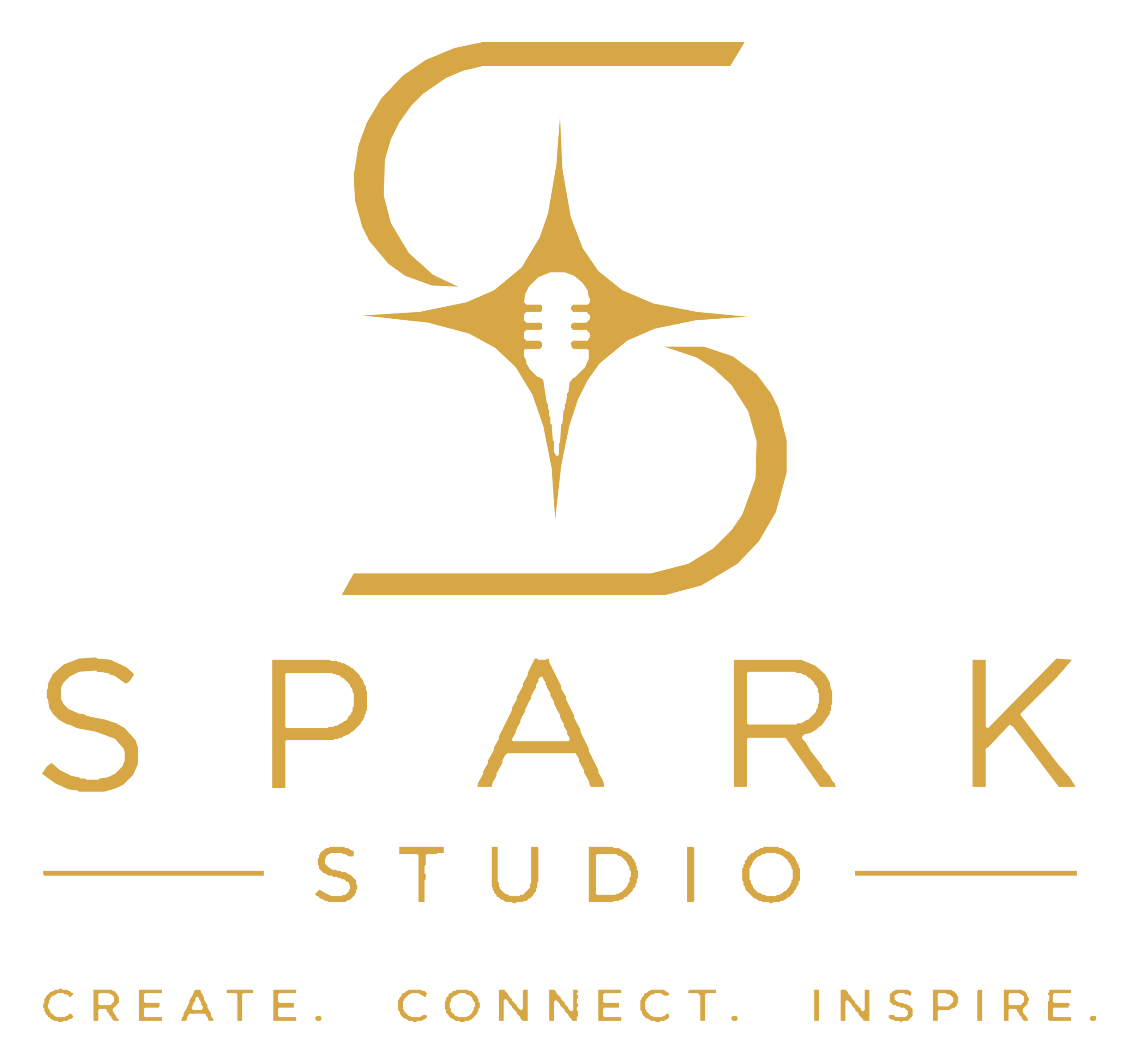 Spark Studio logo, a gold S monogram formed around a microphone above the words Spark Studio